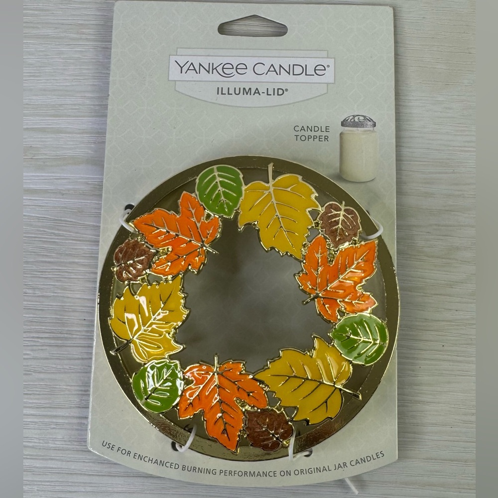 Yankee Candle Illuma-Lid Candle Jar Topper J/T Enameled FALL FOLIAGE Leaves